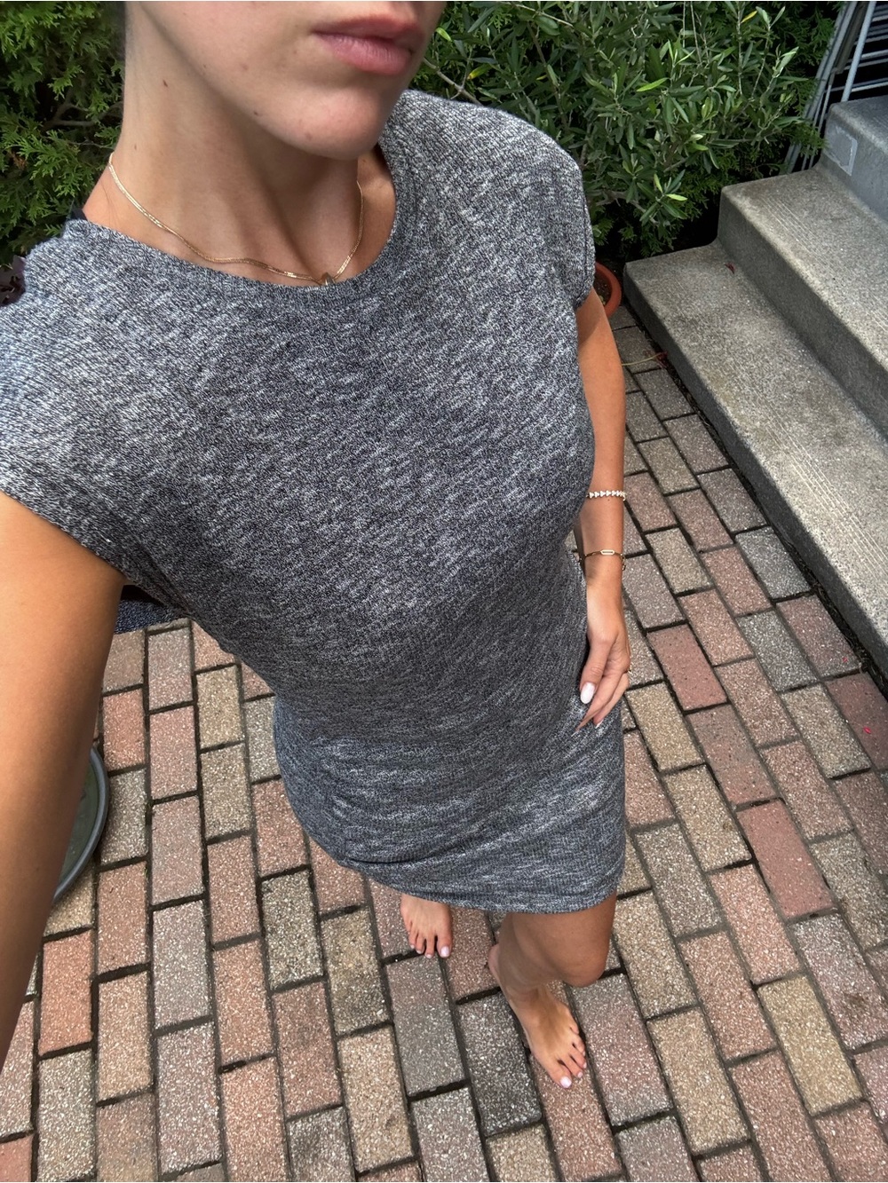 Zara Gray Heather Knit Short Sleeve Tunic Dress